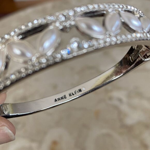Anne Klein Silver Tone & Pearls Hinged Cuff Bracelet - Picture 7 of 9